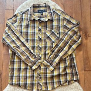 Marmot lightweight organic cotton Yellow, Brown & White Plaid Button-Up Shirt